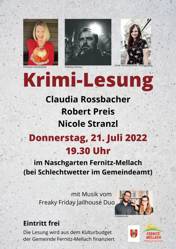 Plakat: Krimi-Lesung - Claudia Rossbacher, Robert Preis, Nicole Stranzl