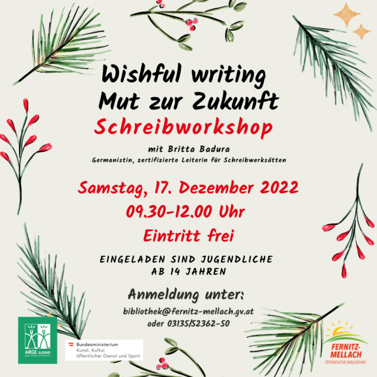 Plakat: Wishful writing - Mut zur Zukunft - Schreibworkshop